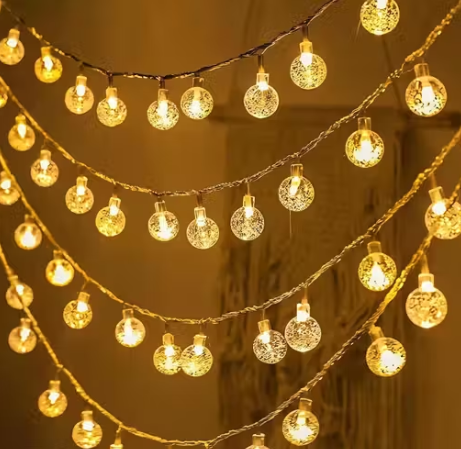 Pack of 1 Crystal Balls String Light, 14 LED Decorative Lights (Yellow, 3 Metres, Plug-in) for Festival, Diwali, Christmas, Events, Party, Wedding & Home Decoration