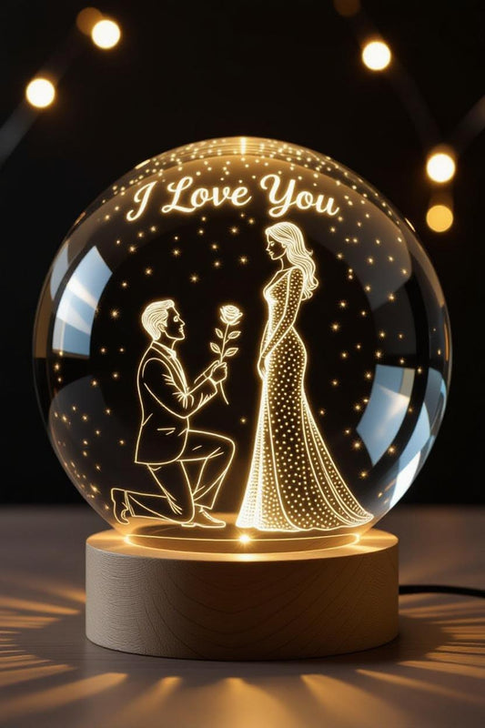 Desidiya 3D Crystal Love You Lamp for Couples Engraved Crystal Ball LED Night Light with Wooden Base - USB Powered Glass Ball Led Night Light Table Lamp for Loved Ones to Gifting,Warm White