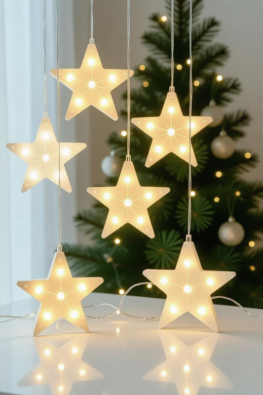 Decorative Star Curtain LED Lights for Diwali, 6+6 Star String Lights for Christmas, Wedding & Party Decoration, Warm White LED Curtain Fairy Lights for Home, Balcony & Festival Décor