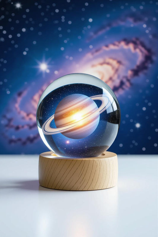 Glass Lamp 3D Ball Astronomy Night Lamp with Base for Living Room Ornament Solar System Fantasy Decoration LED Colorful Lighting Touch Base Moon Light (planet)