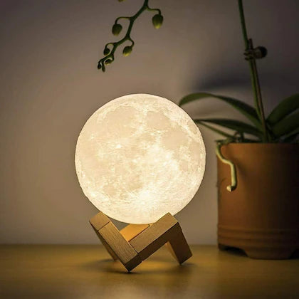 3D USB Rechargeable Moon Lamp, Color Changing Sensor Touch Decoration Crystal Ball Night Lamp with Wooden Stand, Bedroom Night Lamp (13CM / 15CM)